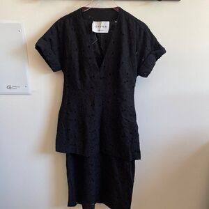 DYVNA Black Eyelet Lace Peplum Midi Dress 10